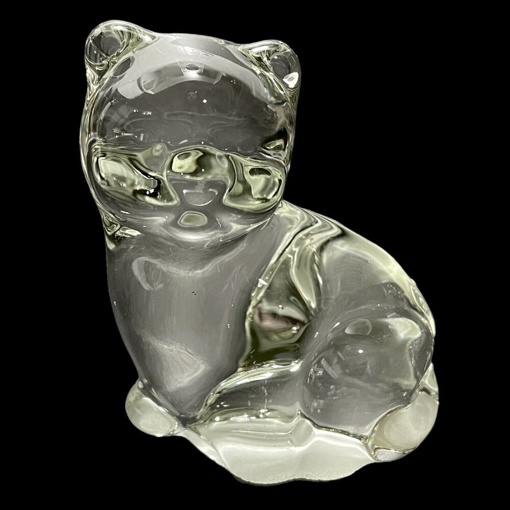 Vintage 1980s Clear Glass Kitten Cat Paperweight Action International - Figurine